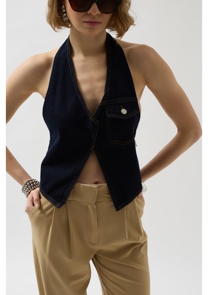 Asimetrik Denim Yelek