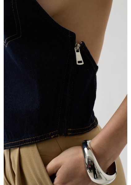 Asimetrik Denim Yelek
