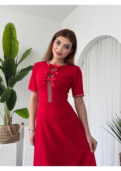 Wera Taşlı Fiyonk Detaylı Elbise