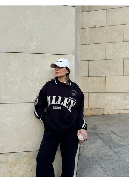 Üç Iplik Yakalı Sweat Baggy Pantalonlu Takım - Siyah