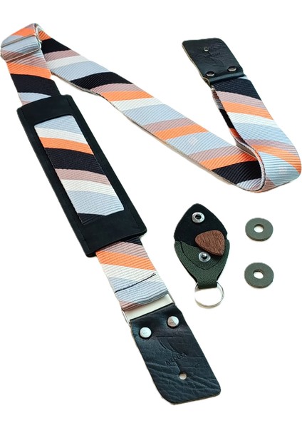Omuz Yastıklı Gitar ve Ukulele Askısı Ahşap Pena ve Pena Kılıfı Hediyeli Guıtar Strap - Cross Lınes