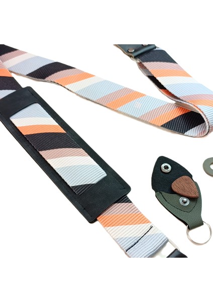 Omuz Yastıklı Gitar ve Ukulele Askısı Ahşap Pena ve Pena Kılıfı Hediyeli Guıtar Strap - Cross Lınes