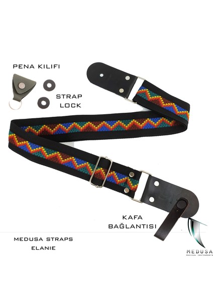 Deri Uçlu Gitar Askısı (Tüm Gitarlarla Uyumludur) Gitar Kayışı Guıtar Strap - Elanıe