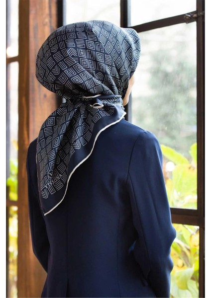 Twill Ipek Eşarp Lacivert, Krem