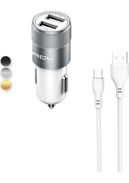 Ac-38 1 mt Type-C Kablo+Araç Şarj Başlığı 5W 1.6A 2xusb, Standart