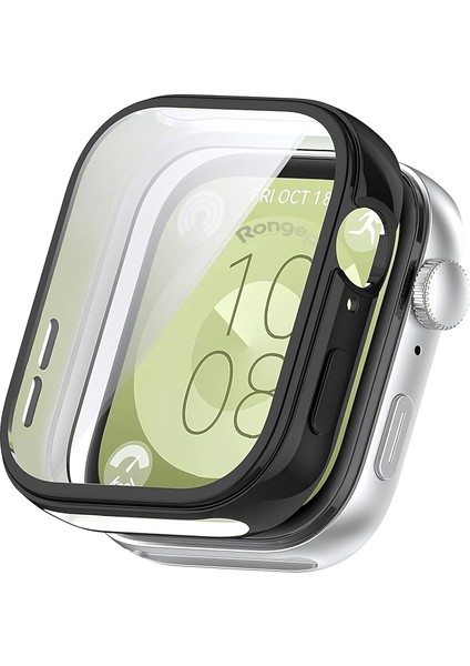 Huawei Watch Fit 3 Ile Uyumlu Saatin Çevresini Tam Kavrayan Dokunma Hassasiyetini Etkilemeyen Yumuşak Tpu Ekran Koruyuculu Darbelere Karşı Dirençli Silikon Kılıf (Siyah)