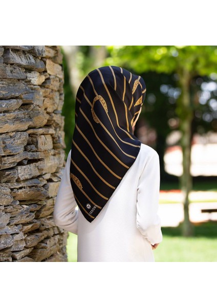 Twill Ipek Eşarp Siyah, Gold