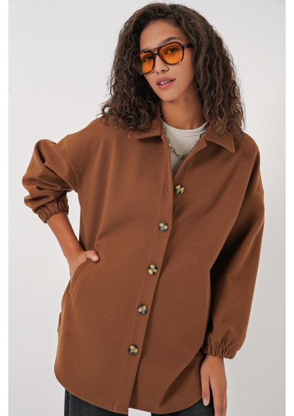 Cepli Oversize Gömlek - Taba