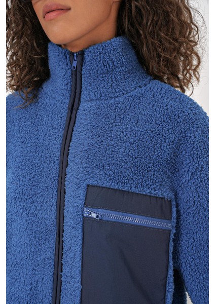 Kadın Fermuarlı Oversize Peluş Ceket - Saks