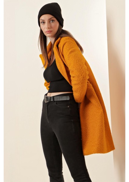 Oversize Kaşe Kaban - Hardal