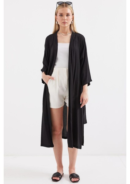 Yırtmaçlı Yazlık Kimono - Siyah