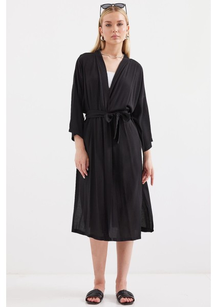 Yırtmaçlı Yazlık Kimono - Siyah