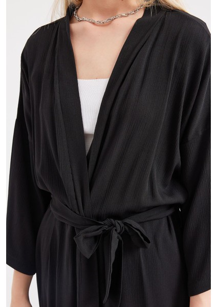 Yırtmaçlı Yazlık Kimono - Siyah