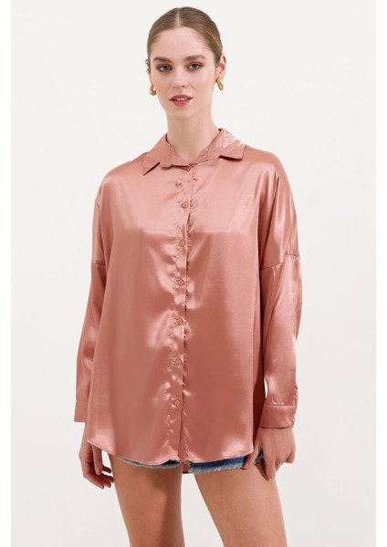 Oversize Saten Gömlek - Camel