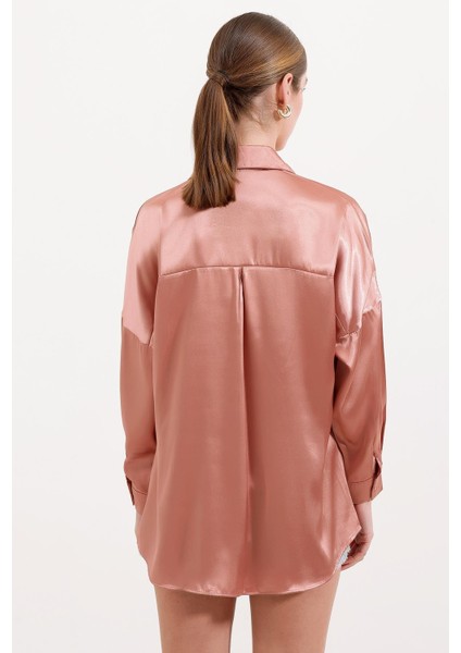 Oversize Saten Gömlek - Camel