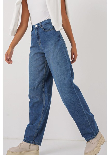 Kadın Yüksek Bel Baggy Kot Pantolon - Lacivert