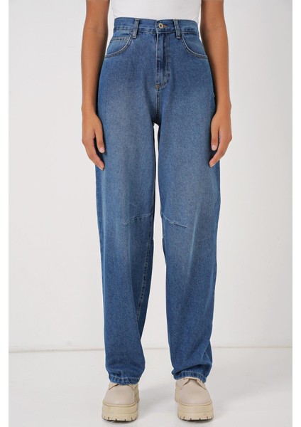 Kadın Yüksek Bel Baggy Kot Pantolon - Lacivert