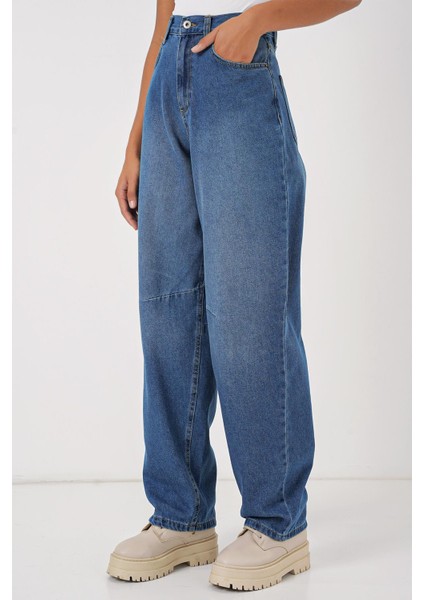 Kadın Yüksek Bel Baggy Kot Pantolon - Lacivert
