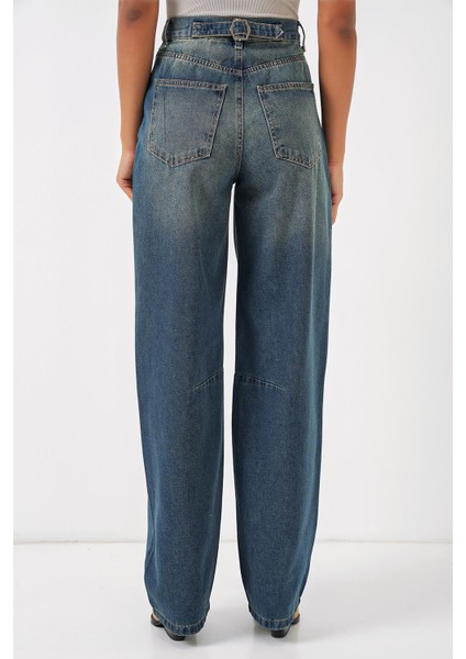 Kadın Yüksek Bel Baggy Kot Pantolon - Indigo