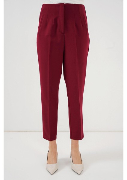 Yüksek Bel Kumaş Pantolon - Bordo