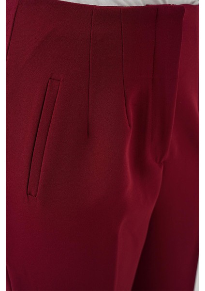 Yüksek Bel Kumaş Pantolon - Bordo