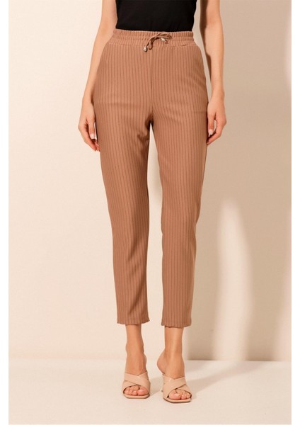 Beli Lastikli Bağcıklı Pantolon - Camel fiyatları