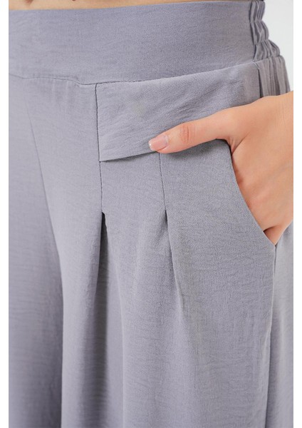 Kadın Geniş Paça Pileli Pantolon - Gri