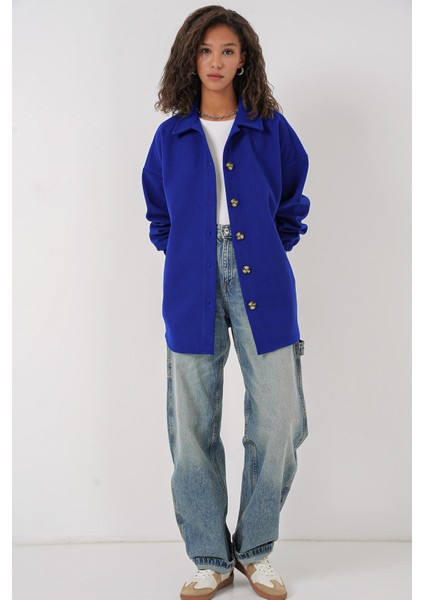 Cepli Oversize Gömlek - Saks