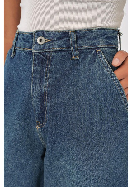 Kadın Yüksek Bel Baggy Kot Pantolon - Indigo