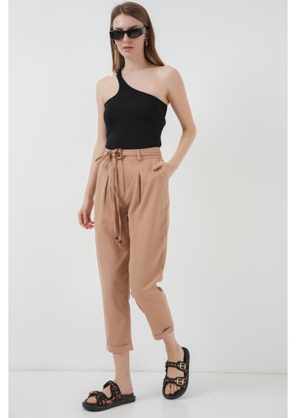 Kemerli Keten Pantolon - Bisküvi modelleri