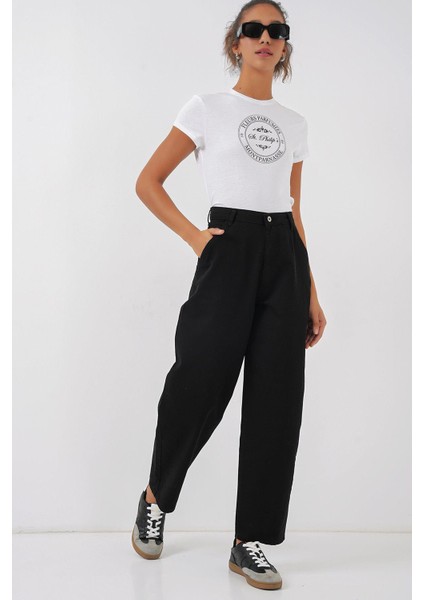 Yüksek Bel Kot Pantolon - Siyah