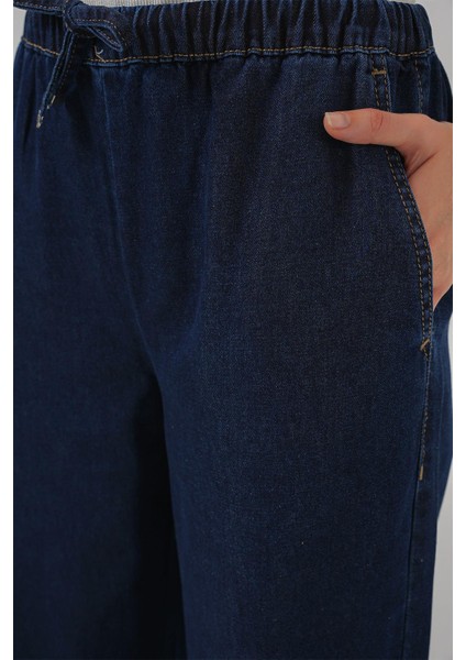 Kadın Geniş Paça Kot Pantolon - Lacivert