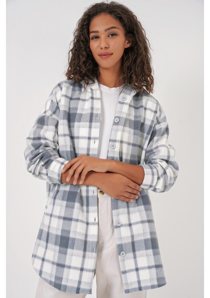 Kapüşonlu Oversize Gömlek - Gri