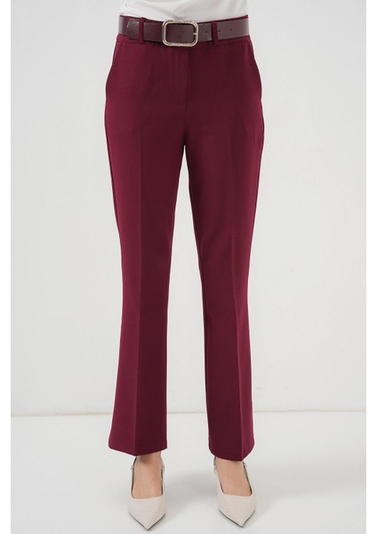 Kemerli Ispanyol Paça Pantolon - Bordo
