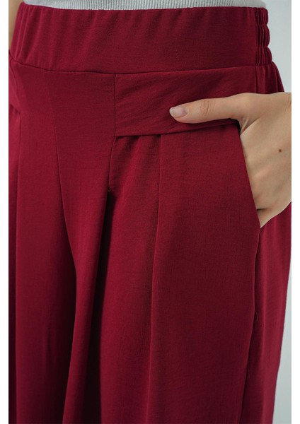 Kadın Geniş Paça Pileli Pantolon - Kırmızı
