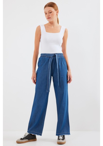 Bol Paça Jeans Pantolon - Koyu Mavi