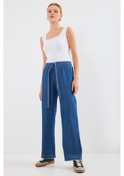 Bol Paça Jeans Pantolon - Koyu Mavi fiyatları