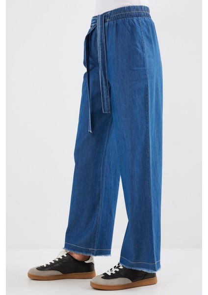 Bol Paça Jeans Pantolon - Koyu Mavi fırsatları
