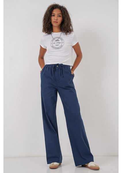 Kadın Bol Paça Yüksek Bel Pantolon - Indigo