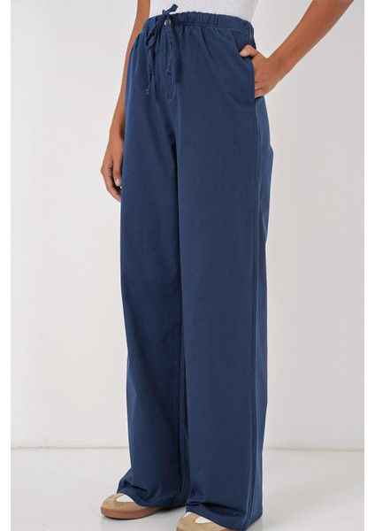 Kadın Bol Paça Yüksek Bel Pantolon - Indigo
