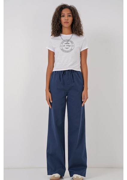 Kadın Bol Paça Yüksek Bel Pantolon - Indigo