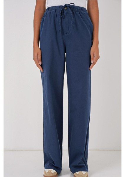 Kadın Bol Paça Yüksek Bel Pantolon - Indigo