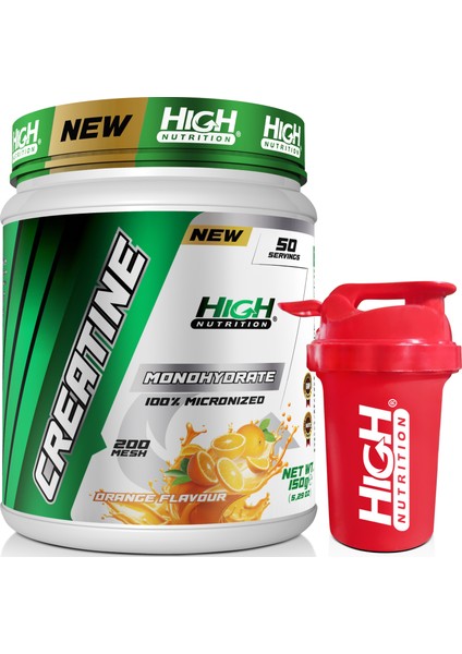 Micronized Creatine Monohydrate 150 gr 50 Servis Kreatine Portakal Aromalı Shaker Hediyeli