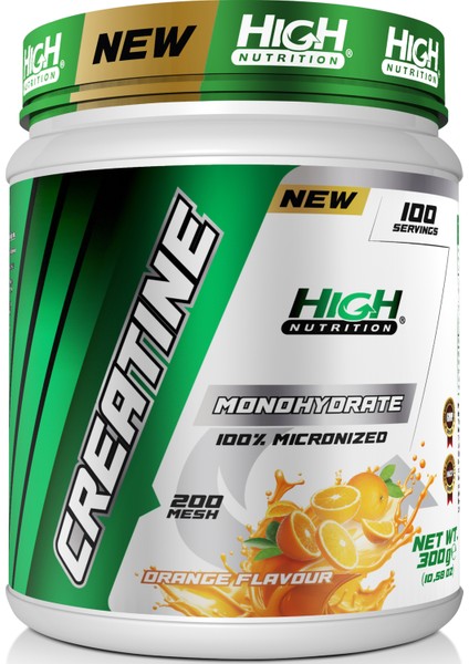 Micronized Creatine Monohydrate 300 gr 100 Servis Kreatine Portakal Aromalı