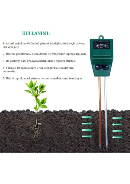 Toprak Nem Ph Metre Ölçer Işık Ölçer Toprak Ph Düzenleyici - Işık Ölçüm Cihazları modelleri