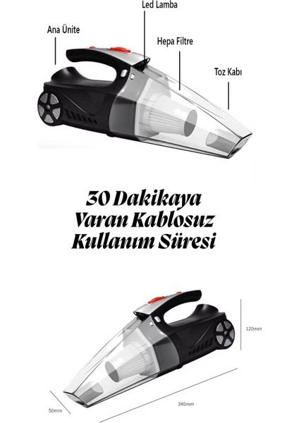 Araç Süpürgesi ve Araç Lastik Şişirme Pompası - Hava Kompresörü - Dijital Ekranlı - Şarjlı (Taşıma Çantası Hediyeli) indirimleri