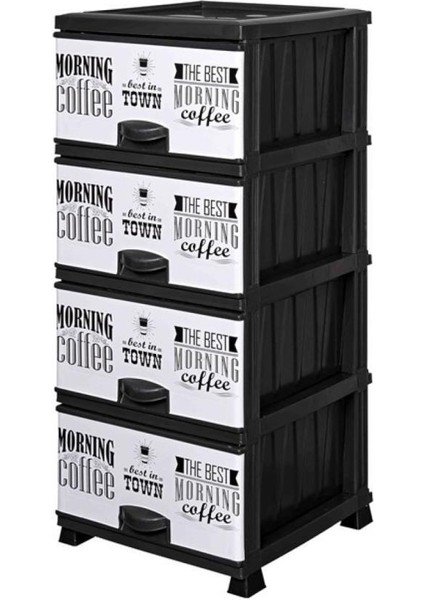 ELF-N298 Beyaz Coffee Desenli Plastik Mutfak Komidin Sebzelik 4 Katlı