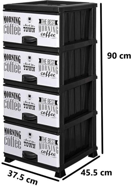 ELF-N298 Beyaz Coffee Desenli Plastik Mutfak Komidin Sebzelik 4 Katlı