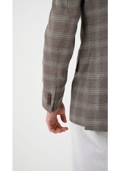 Slimfit Erkek Kruvaze Ceket Sivri Yaka Drop 6 Dokuma Kumaş