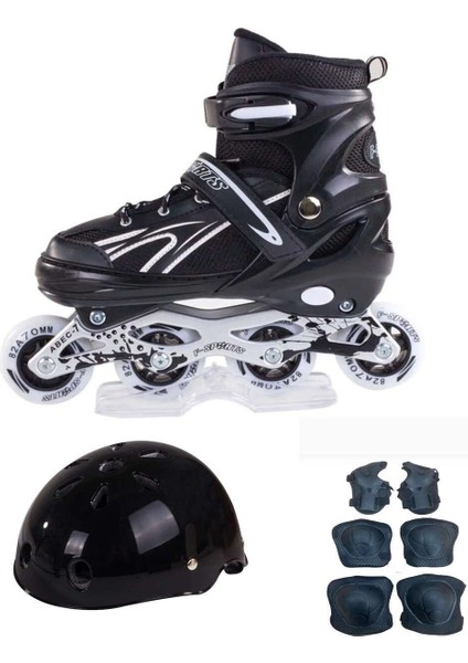 Metal Gövde Işıklı Ayarlanabilir Çocuk Alıştırma Pateni ve Kask Dizlik Dev Set Çanta